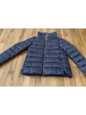 Save The Duck Women’s Puffer Jacket Gray Faux Fur Collar Plumtech Size 2/M